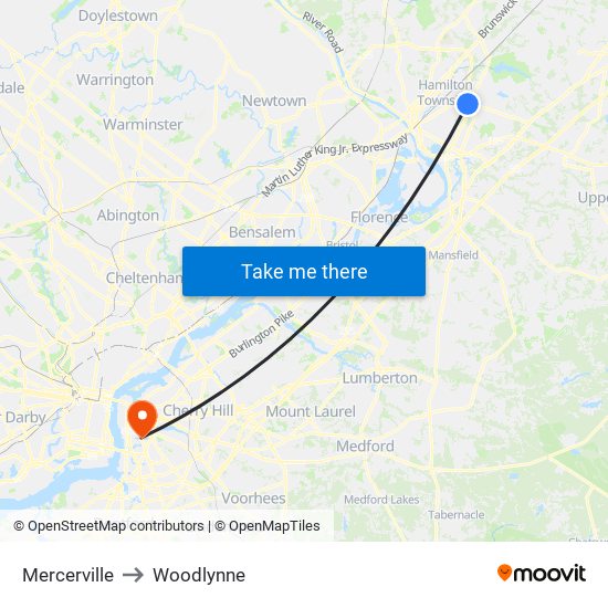 Mercerville to Woodlynne map