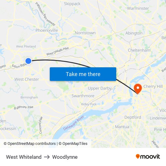 West Whiteland to Woodlynne map