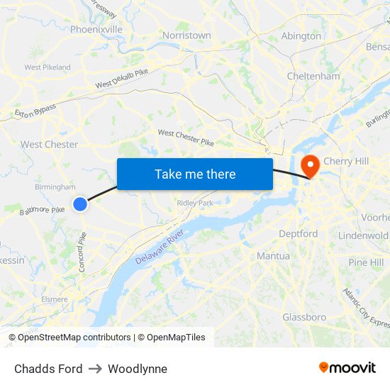 Chadds Ford to Woodlynne map