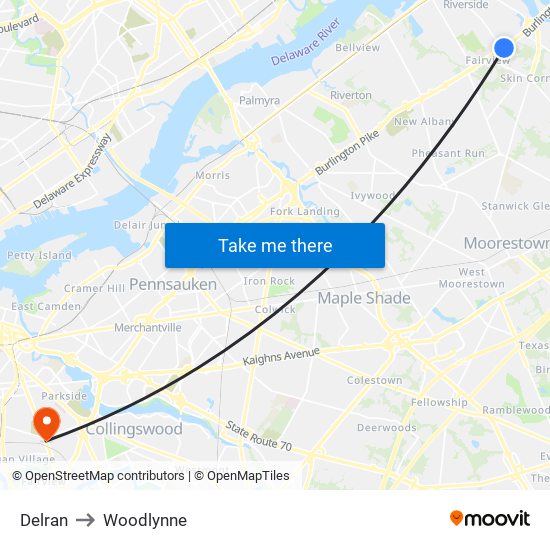 Delran to Woodlynne map