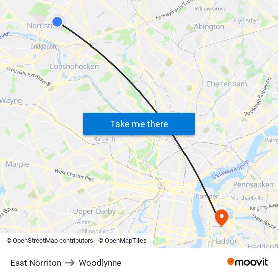 East Norriton to Woodlynne map