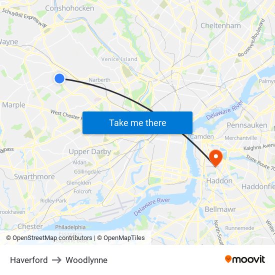 Haverford to Woodlynne map