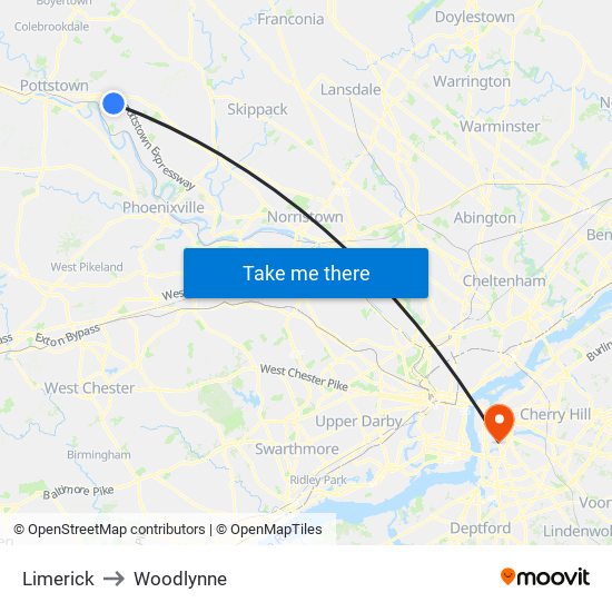 Limerick to Woodlynne map