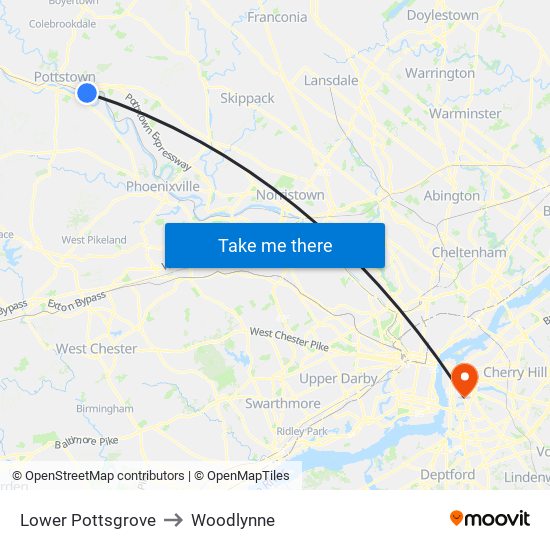 Lower Pottsgrove to Woodlynne map