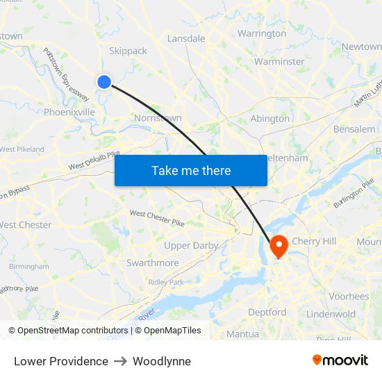 Lower Providence to Woodlynne map