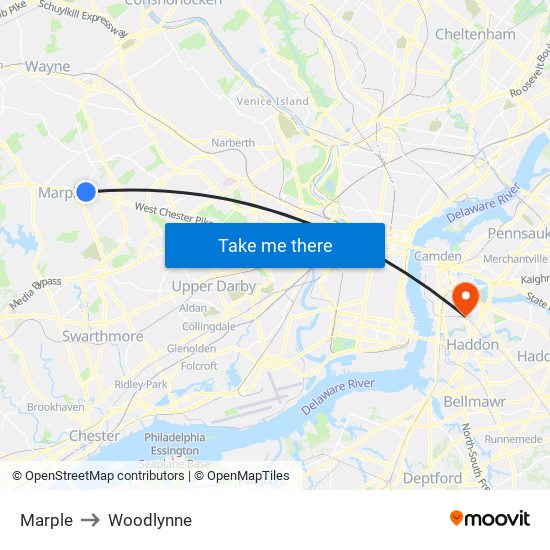 Marple to Woodlynne map