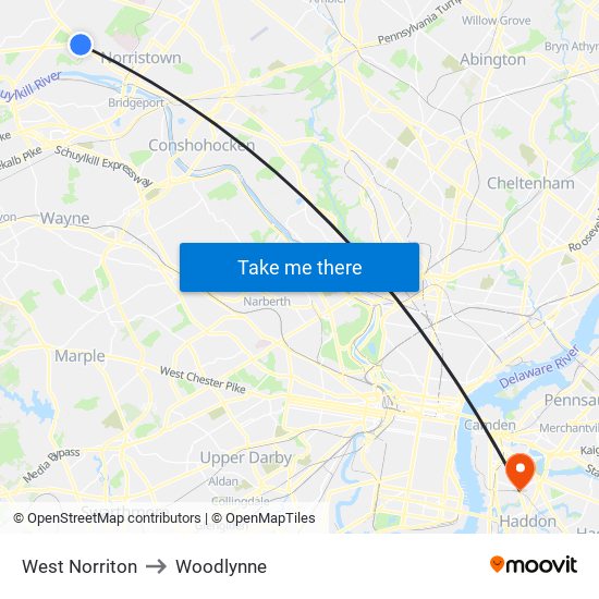 West Norriton to Woodlynne map