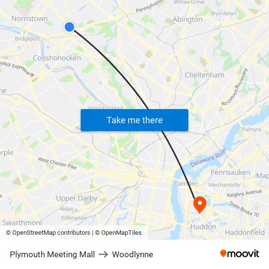 Plymouth Meeting Mall to Woodlynne map