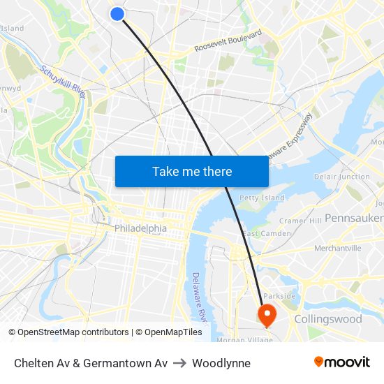 Chelten Av & Germantown Av to Woodlynne map