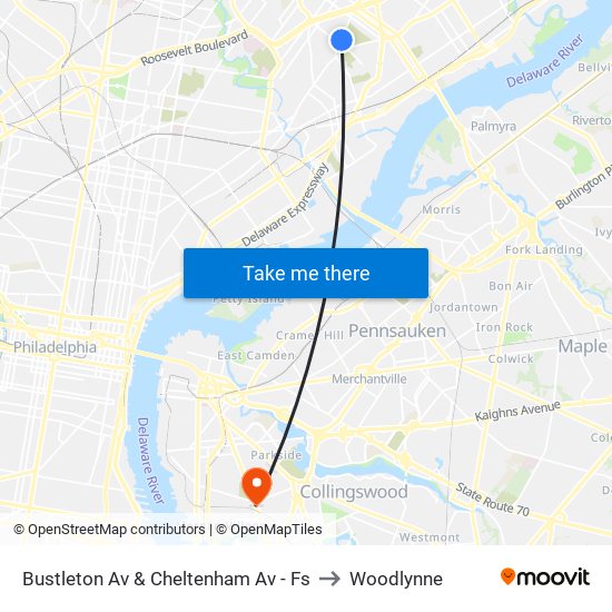 Bustleton Av & Cheltenham Av - Fs to Woodlynne map