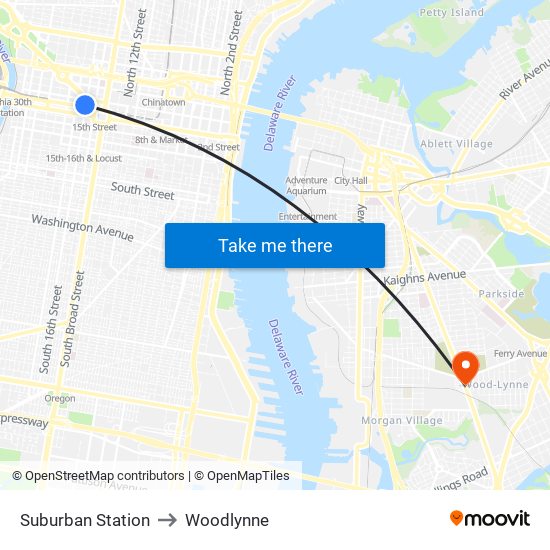 Suburban Station to Woodlynne map