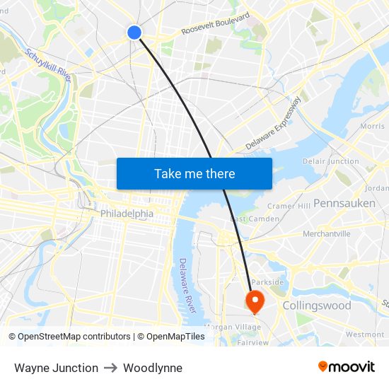 Wayne Junction to Woodlynne map