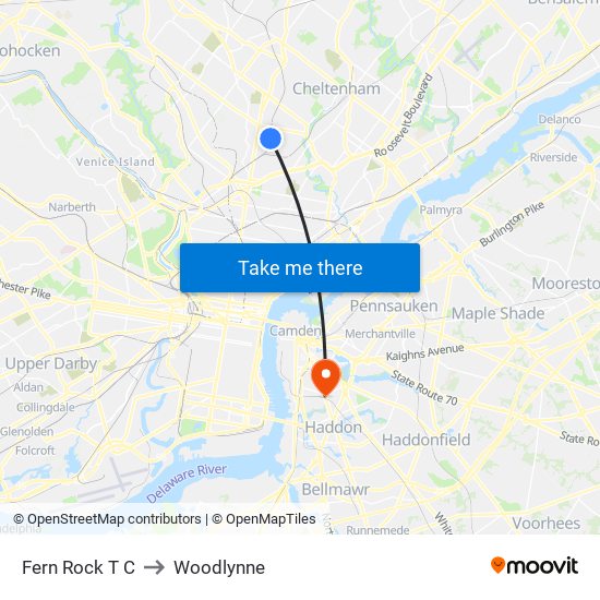 Fern Rock T C to Woodlynne map