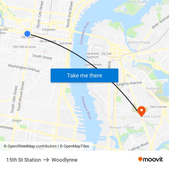 15th St Station to Woodlynne map