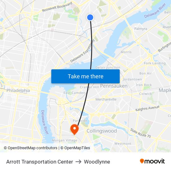 Arrott Transportation Center to Woodlynne map