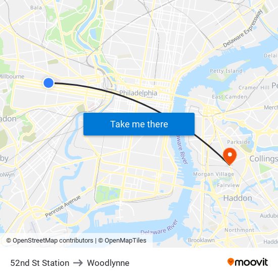 52nd St Station to Woodlynne map