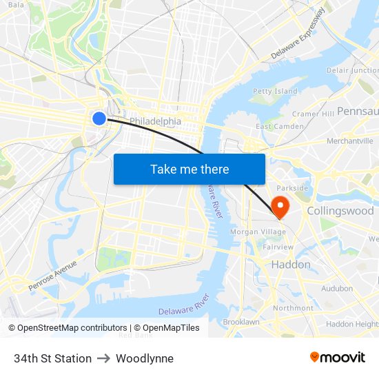 34th St Station to Woodlynne map