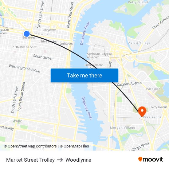 Market Street Trolley to Woodlynne map