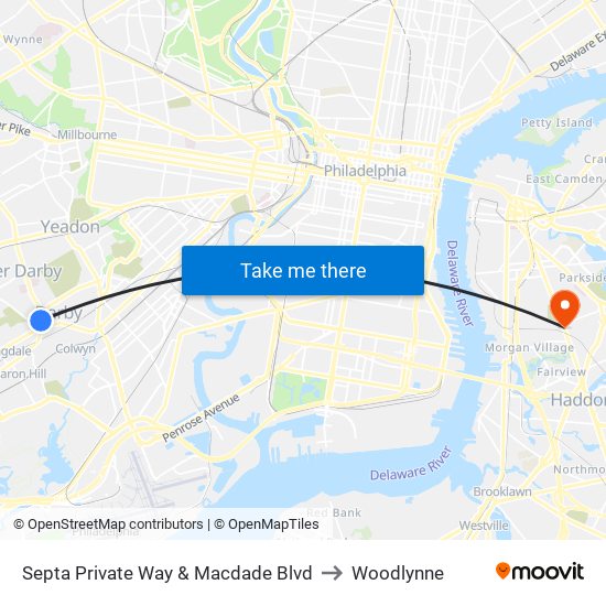 Septa Private Way & Macdade Blvd to Woodlynne map