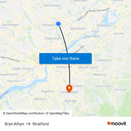 Bryn Athyn to Stratford map