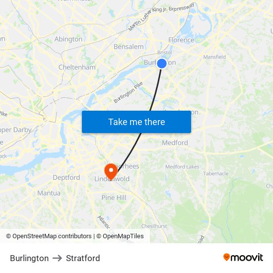 Burlington to Stratford map