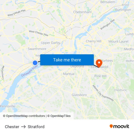 Chester to Stratford map