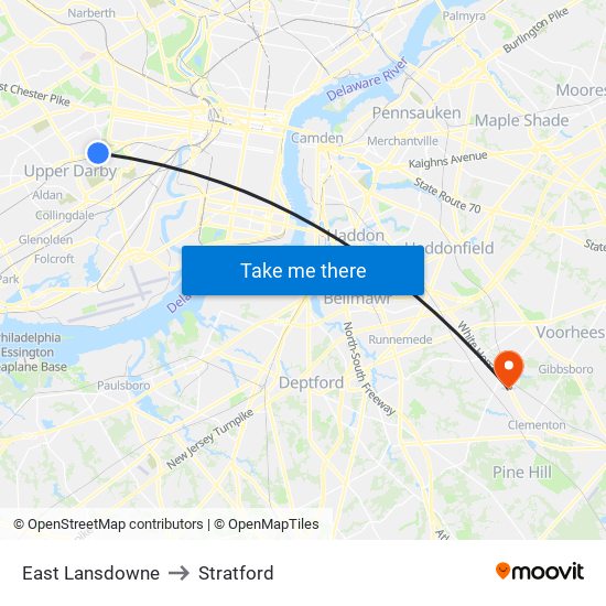 East Lansdowne to Stratford map