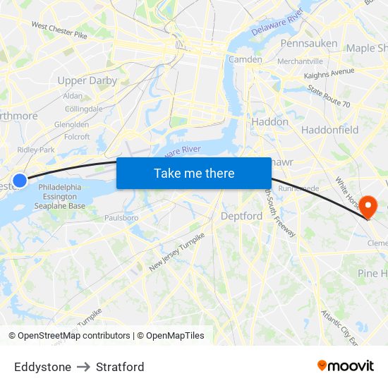 Eddystone to Stratford map