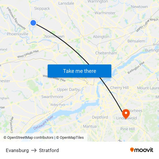 Evansburg to Stratford map