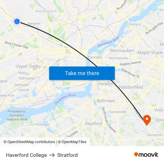 Haverford College to Stratford map