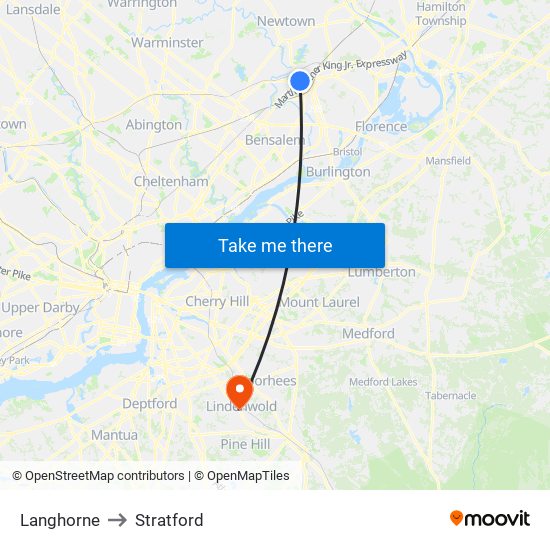 Langhorne to Stratford map