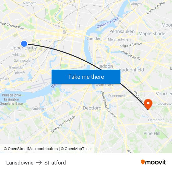 Lansdowne to Stratford map