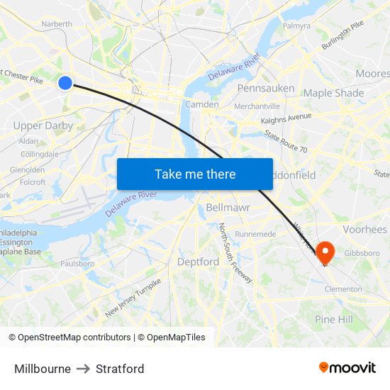 Millbourne to Stratford map