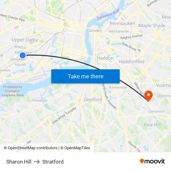 Sharon Hill to Stratford map