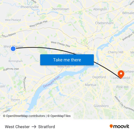 West Chester to Stratford map