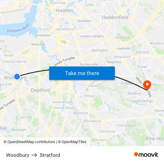 Woodbury to Stratford map