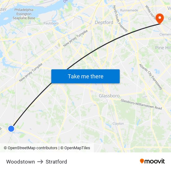 Woodstown to Stratford map