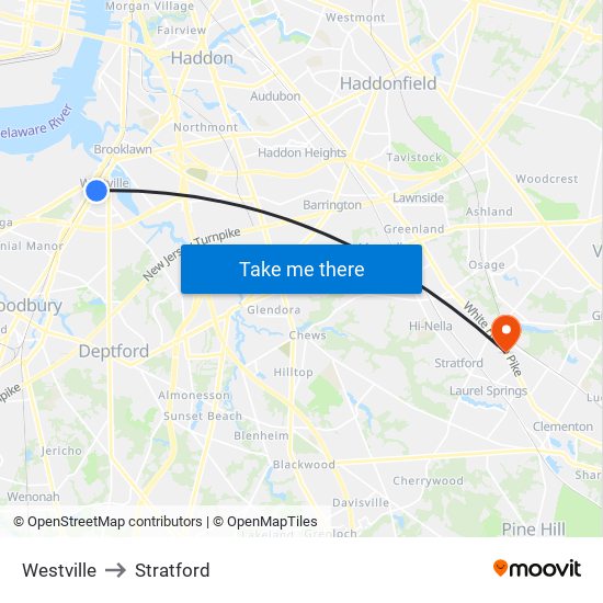 Westville to Stratford map