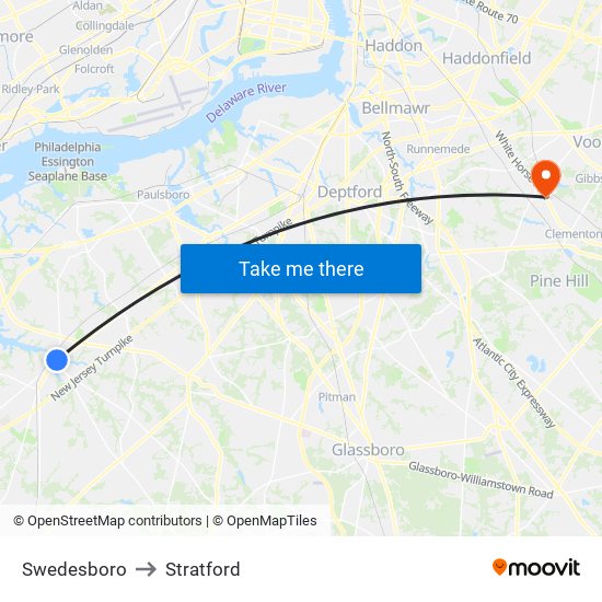 Swedesboro to Stratford map