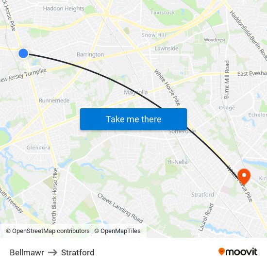 Bellmawr to Stratford map