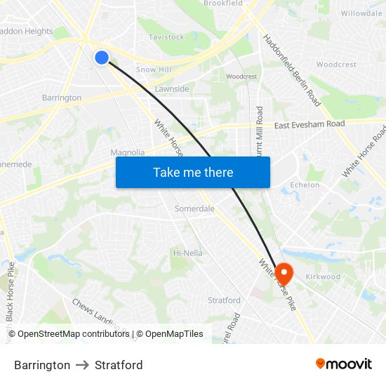 Barrington to Stratford map
