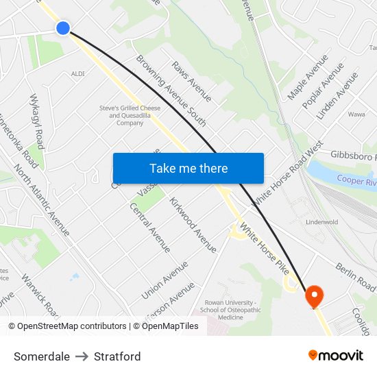 Somerdale to Stratford map