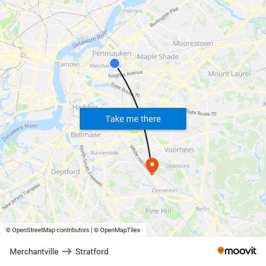Merchantville to Stratford map