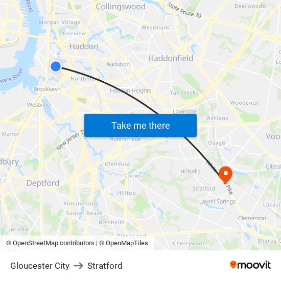 Gloucester City to Stratford map