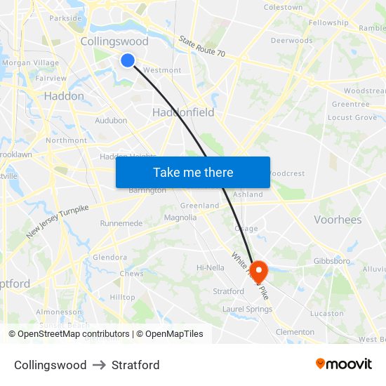 Collingswood to Stratford map