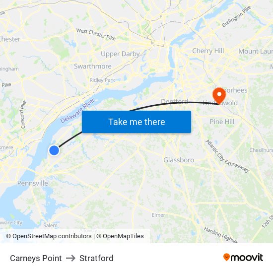 Carneys Point to Stratford map