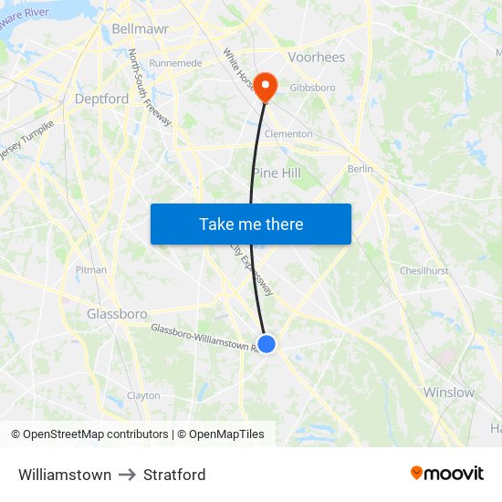 Williamstown to Stratford map