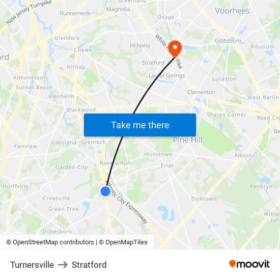 Turnersville to Stratford map