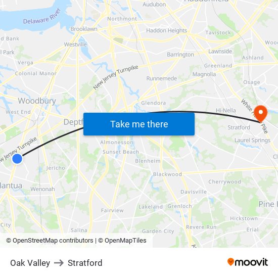 Oak Valley to Stratford map