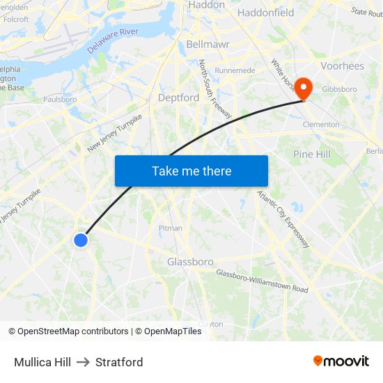 Mullica Hill to Stratford map